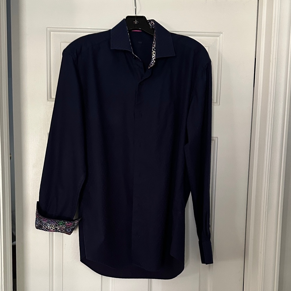 Classic Navy Dress Shirt with Contrast Collar